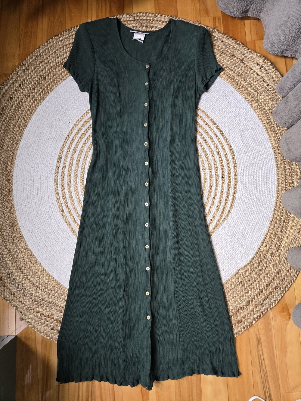 Vintage 80s Chablis Green Button Up Rayon Maxi Dress - Cottagecore Whimsigoth